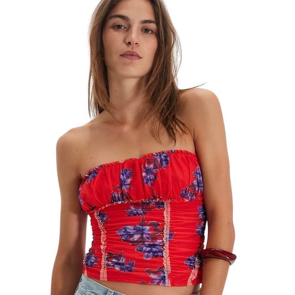 Free People Scottie Printed Tube Top Medium Corset Cottagecore Ruched Floral